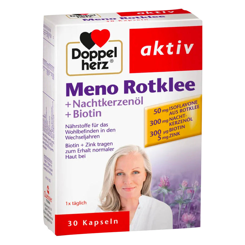 حميل الصورة في عارض المعرض ، دوبل هيرز برايم روز بلس 30 كبسولة - Doppelherz aktiv Meno Red Clover + Evening Primrose Oil + Biotin 30 Caps - GermanVit - Saudi arabia
