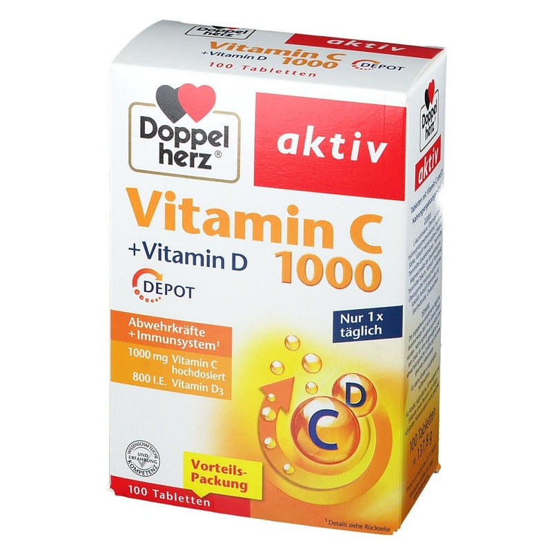 حميل الصورة في عارض المعرض ، دوبل هيرز فيتامين سي 1000 ملج 100 قرص - Doppelherz aktiv Vitamin C 1000 mg 100 Tabs - GermanVit - Saudi arabia
