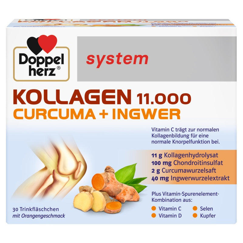 Load image into Gallery viewer, دوبل هيرز كولاجين 11000 ملج مع الكركم والزنجبيل 30 أمبول شراب - Doppelherz system Collagen 11,000 Curcuma + Ginger 30*25 ml Drinking Amp - GermanVit - Saudi arabia
