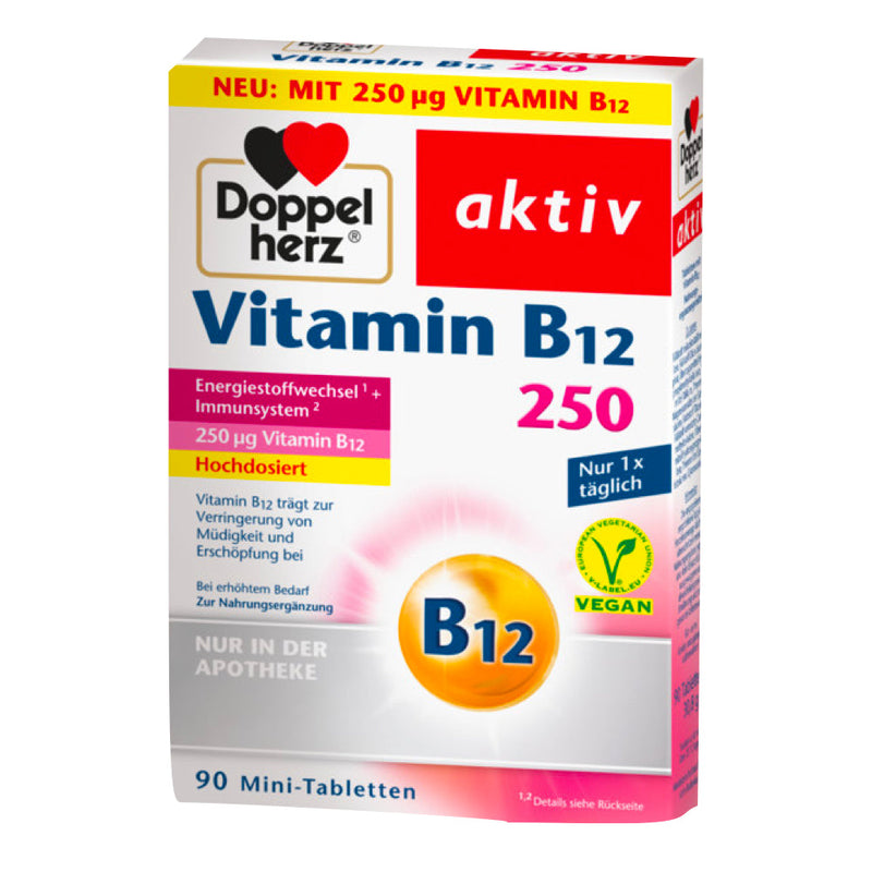 حميل الصورة في عارض المعرض ، دوبل هيرز فيتامين ب₁₂ 250 ميكج 90 قرص - Doppelherz aktiv Vitamin B₁₂ 250 μg 90 Tabs - GermanVit - Saudi arabia
