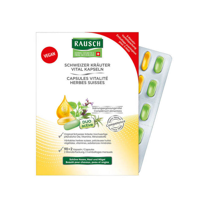 راوش فيتامينات الشعر والبشرة والأظافر كبسولات لمدة 3 شهور - RAUSCH Swiss Herbal Vitality Caps 3 Month Package - GermanVit - Saudi arabia