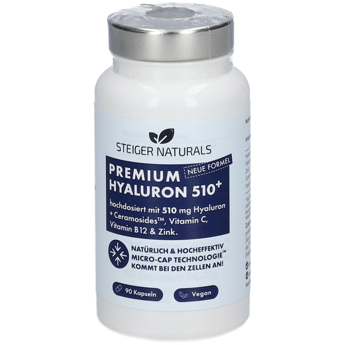 حمض الهيالورونيك مع سيراميد 90 كبسولة - STEIGER NATURALS Hyaluronic acid 510 mg 90 Caps - GermanVit - Saudi arabia