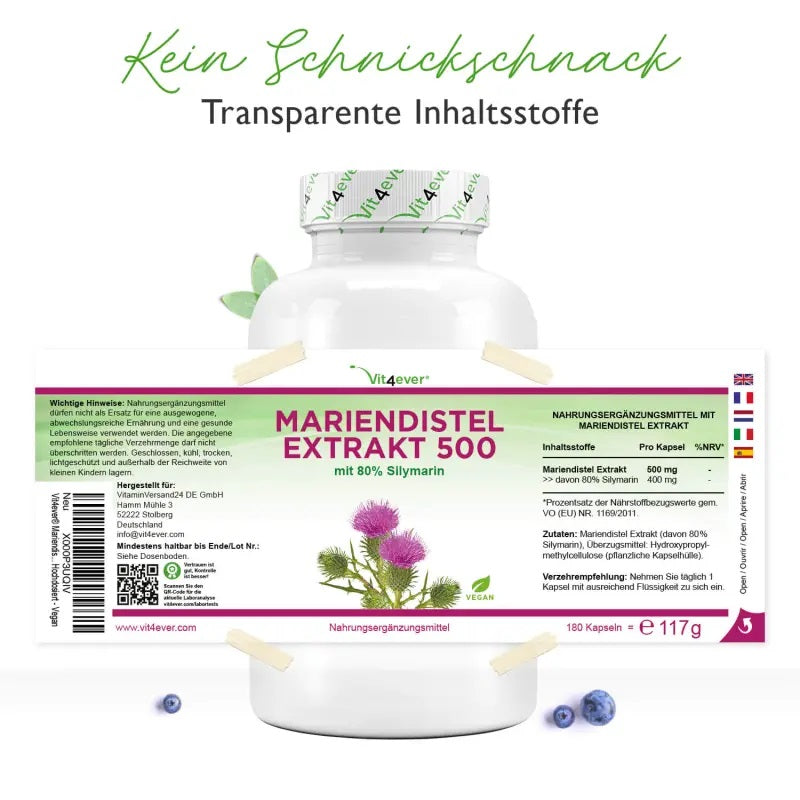 حليب الشوك 500 ملج 180 كبسولة - Vit4ever Milk Thistle Extract 500 mg 180 Caps - GermanVit - Saudi arabia
