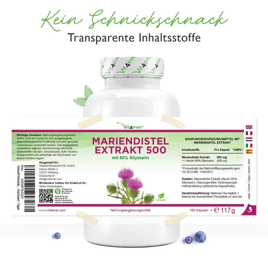 حليب الشوك 500 ملج 180 كبسولة - Vit4ever Milk Thistle Extract 500 mg 180 Caps - GermanVit - Saudi arabia
