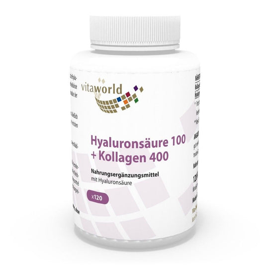 حمض الهيالورونيك + كولاجين 120 كبسولة - VitaWorld Hyaluronic Acid 100 mg + Collagen 400 mg 120 Caps - GermanVit - Saudi arabia
