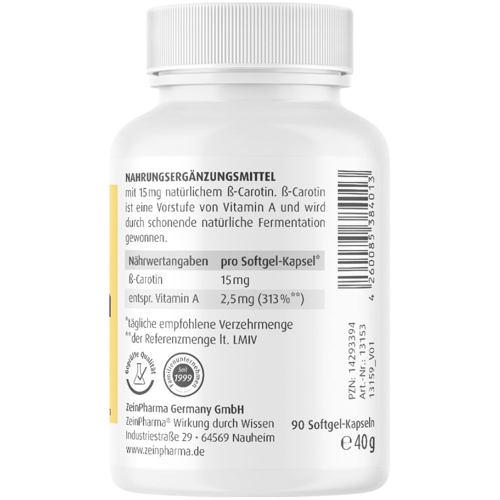 بيتا كاروتين 15 ملج 90 كبسولة - ZeinPharma Natural B-Carotin 15 mg 90 Caps - GermanVit - Saudi arabia